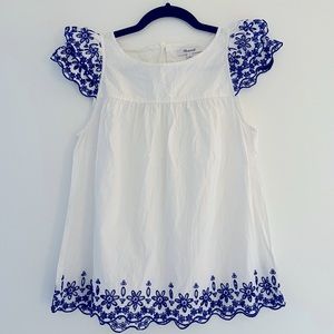 Madewell Blouse with Flutter Sleeves and Eyelet Embroidery